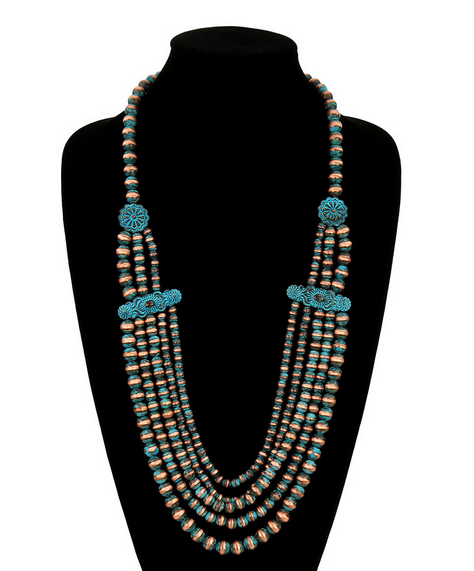 5Row Navajo Style Pearl with Concho Necklace