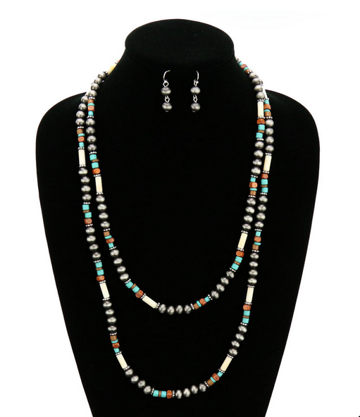 Western Navajo Style Pearl and Bead Layered Necklace Set