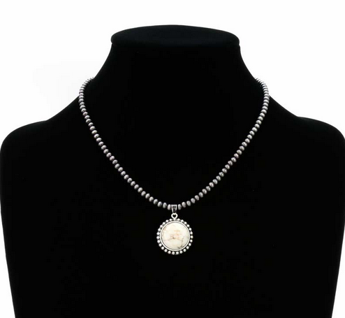 16″ Long, Tiny 4mm Navajo Style Pearl Necklace, Natural White Stone Pendant