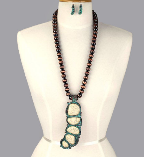 Western Style Turquoise Stone Pearl Necklace Set