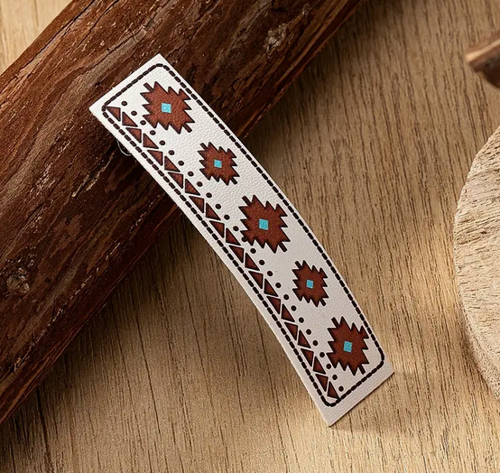 White and Brown Aztec Hair Barrette