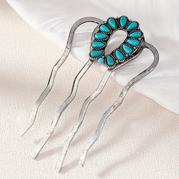 Squash Blossom Turquoise Hairpin