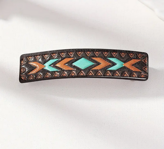 Black Tan and Turquoise Hair Barrette