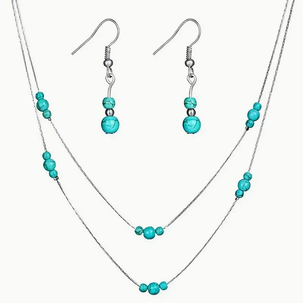 Turquoise Double Layer Simple Necklace and Earring Set