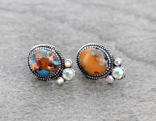 Western Oval Stone Stud Earrings