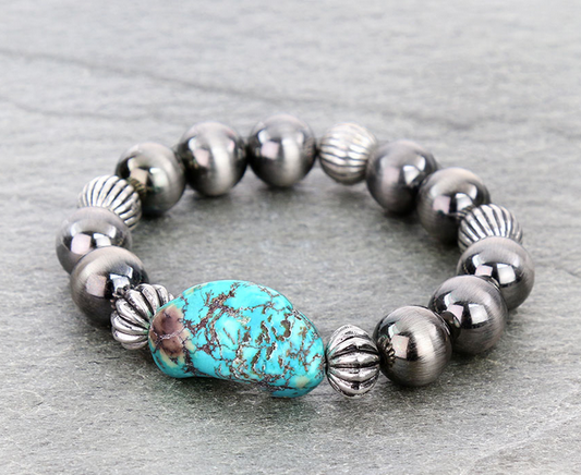 Navajo Style Pearl and Stone Stretch Bracelet