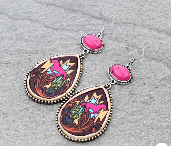 Western Theme Leather Dangle Earrings