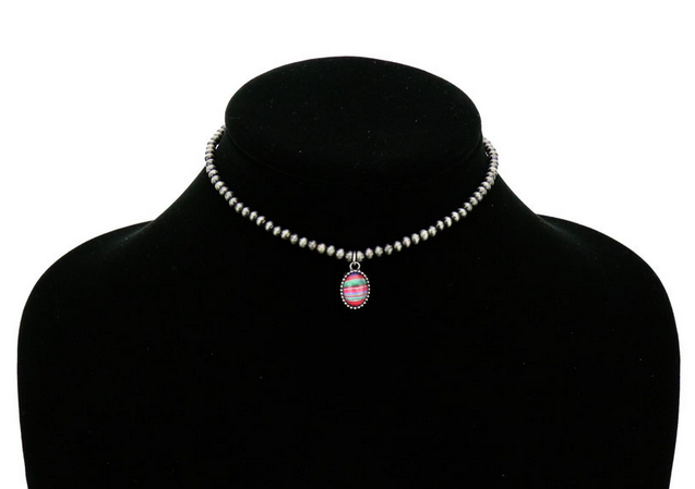 4mm Navajo Style Pearl with Serape Bubble Glass Pendant Choker