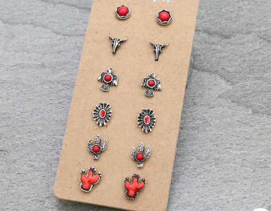 6 Pair Western Design Stud Earring Set