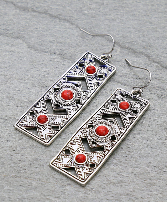 Western Pattern Bar Dangle Earrings