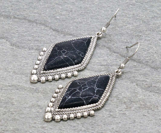 Western Rhombus Shape Stone Dangle Earrings