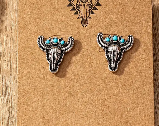 Turquoise Steer Head Earrings