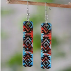 Rectangle Red and Blue Aztec Earrings