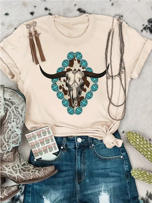 Apricot Steer Head and Turquoise Tshirt