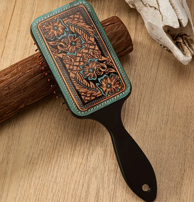 Tooled Flower Hair Brush