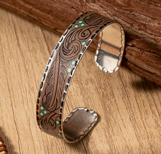 Brown Leaf Pattern Cuff Bracelet