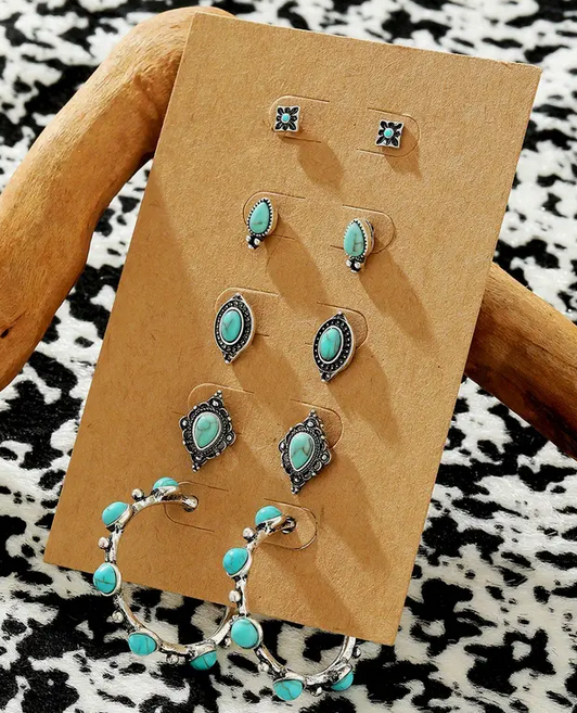 5 Pair Turquoise Stud Earrings