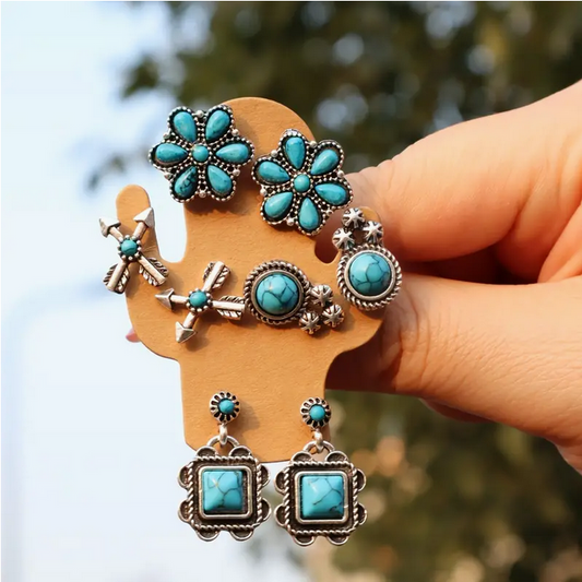 4 Piece Turquoise Stud Earrings