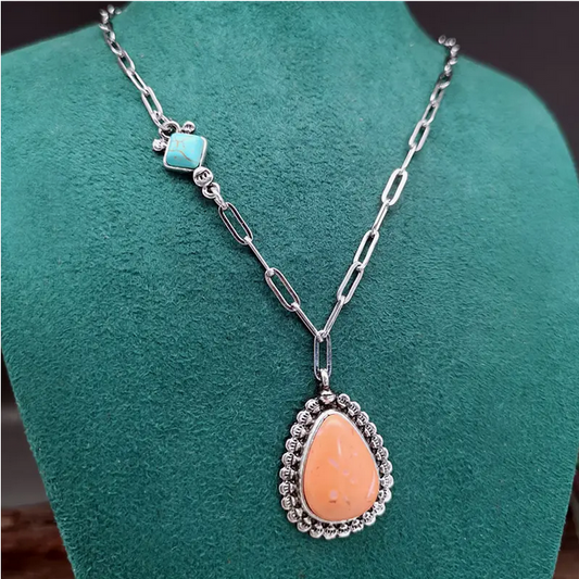 Orange Teardrop Chain Necklace