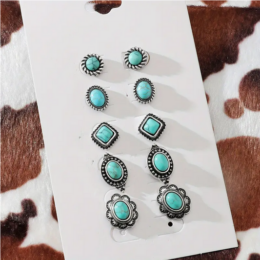 5 Pair Turquoise Stud Earrings