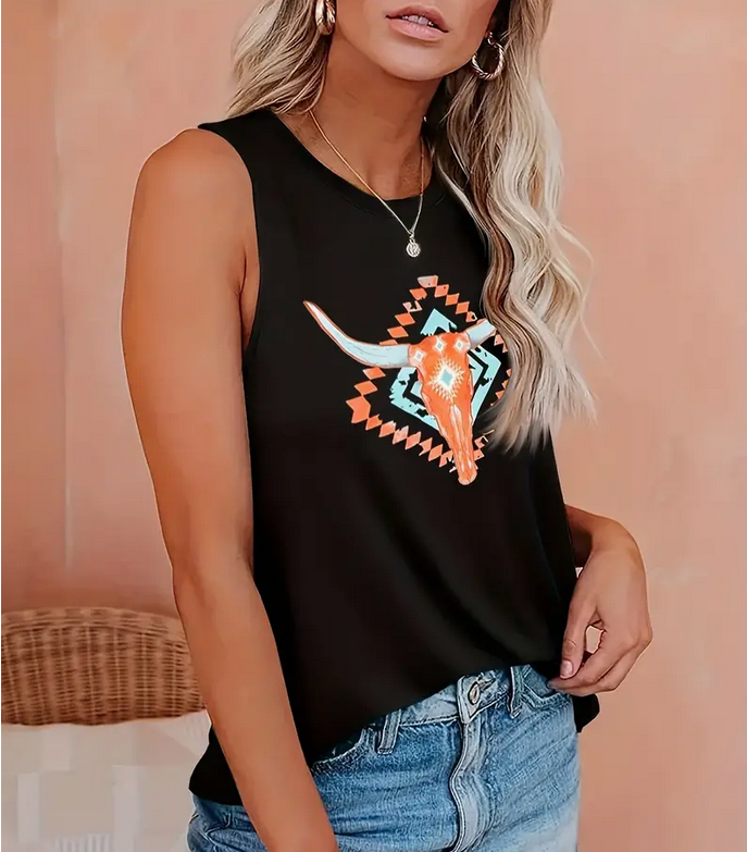 Orange Steer Head Tank Top