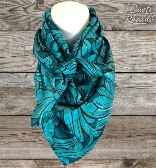 Saddle Up Teal Silk Wild Rag Scarf