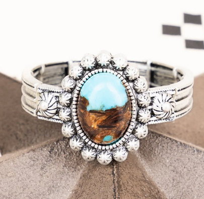 Turquoise Telluride Silvertone Stretch Bracelet