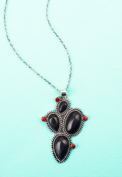 Odette Black and Red Silvertone Necklace