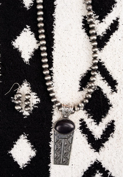 Big River Black & Silver Pearl Necklace and Earring Set