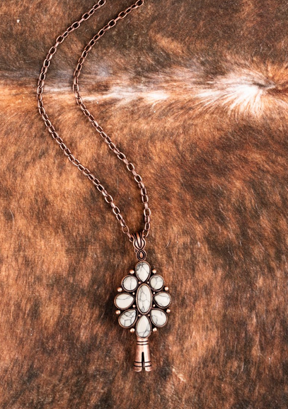 White Burnished Coppertone Single Squash Blossom Necklace