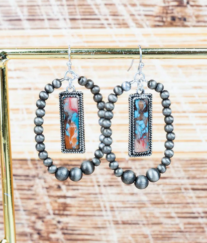 Las Animas Marbled Turquoise Silver Pearl Earrings