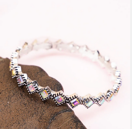 Iridescent Crystal Castleway Silvertone Bracelet