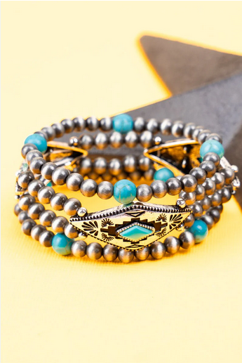 Diamond Trails Turquoise Beaded Bracelet Set
