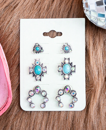 Iridescent El Rito Turquoise Earrings 3 Pair Set