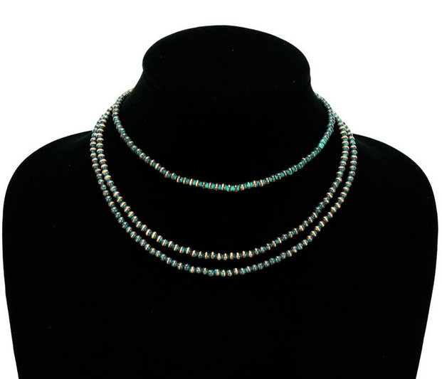 4mm Navajo Style Pearl 3 Layered Necklace