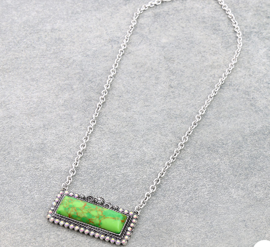 Western Rectangle Hand Craft Stone Necklace