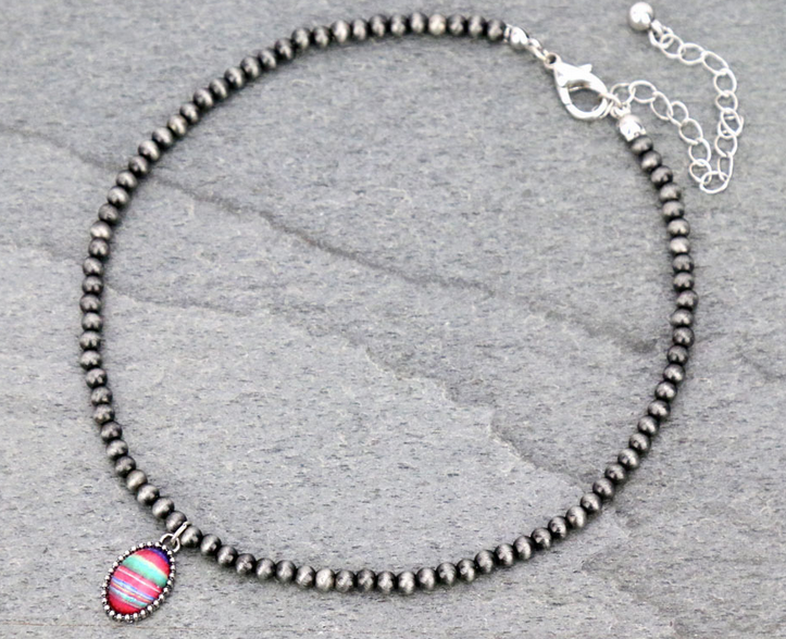 4mm Navajo Style Pearl with Serape Bubble Glass Pendant Choker