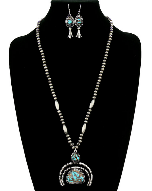 Western Handmade Stone with Navajo Style Pearl Necklace Set