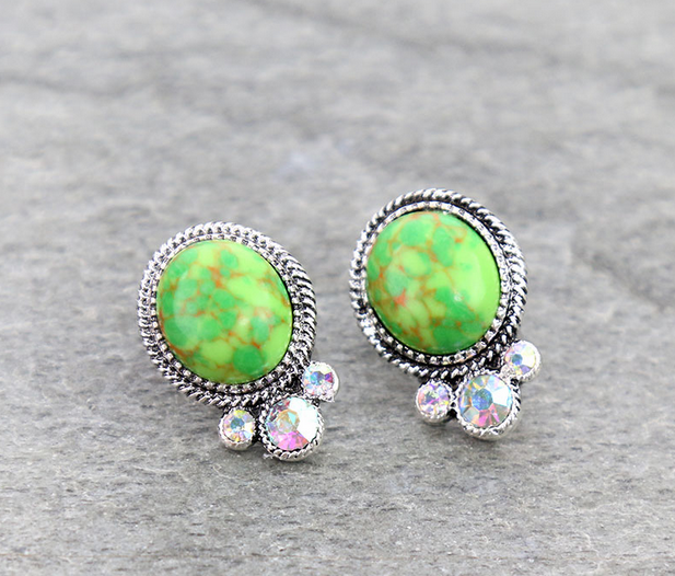 Western Oval Stone Stud Earrings