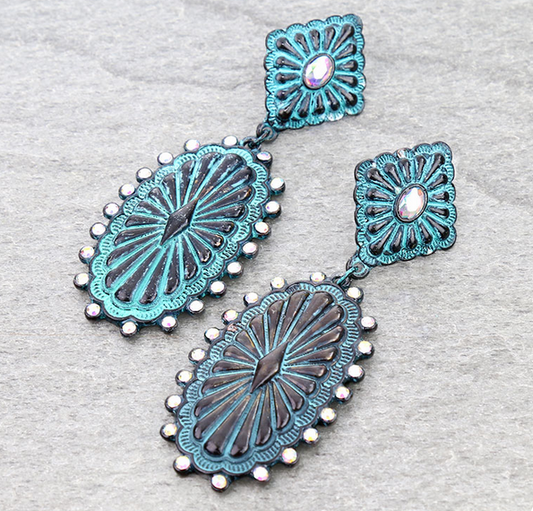 Western Concho Stone Stud Earrings