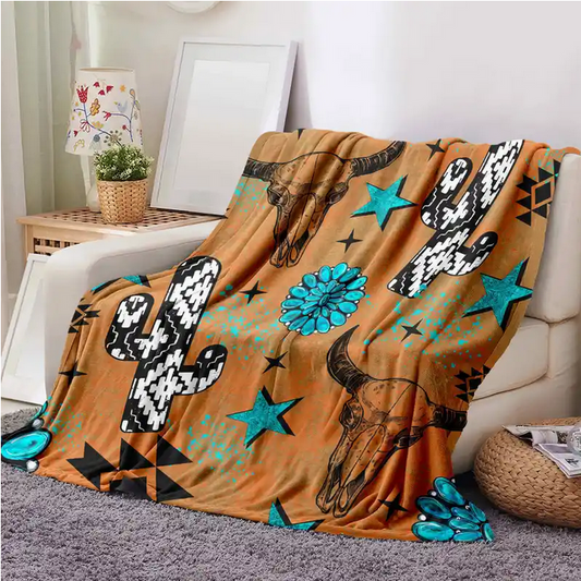 Brown Steer Head & Cactus Blanket