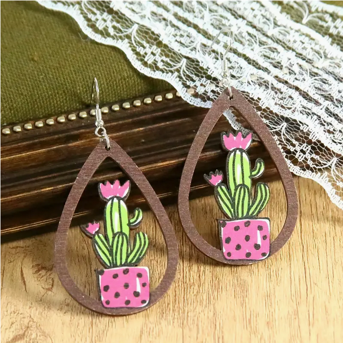 Pink Cactus Earrings