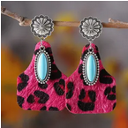 Pink Leopard Cattle Tag Earrings