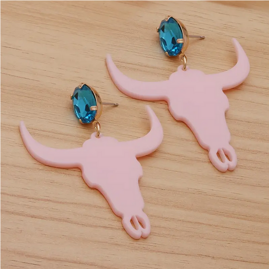 Light Pink Steer Head Earrings
