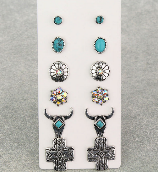 6 Pair Western Design Stud Earring Set