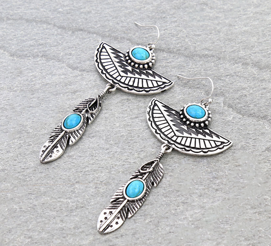 Western Aztec Style Feather Dangle Earrings