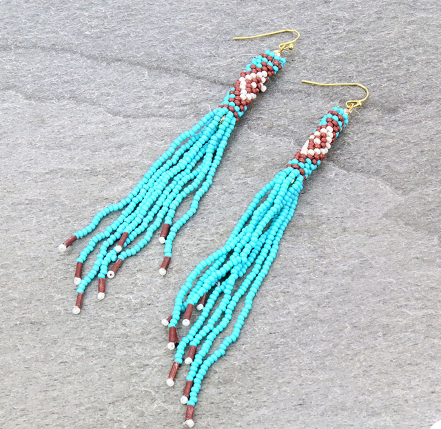 4.5″ Western Seed Bead Fringe Dangle Earrings