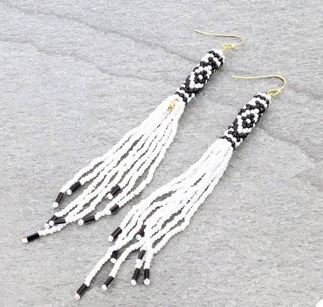 4.5″ Western Seed Bead Fringe Dangle Earrings