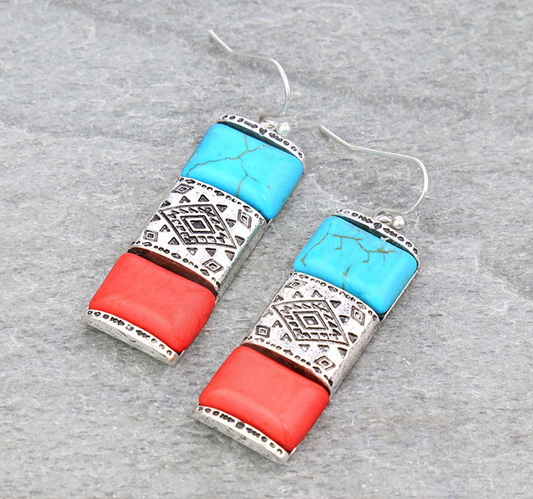 Western Aztec Pattern Bar Dangle Earrings