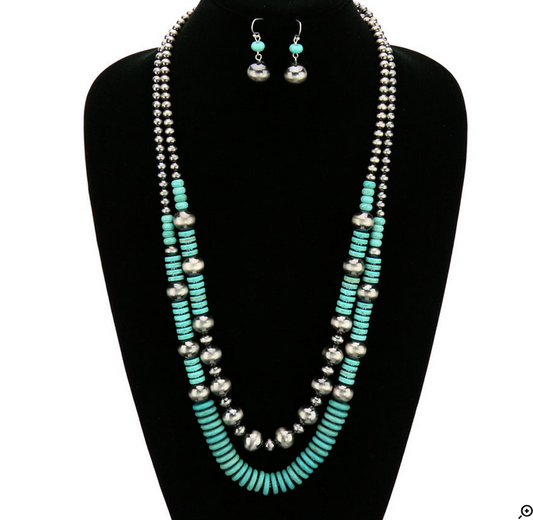 Navajo Style Pearl and Beaded Layered Necklace Set